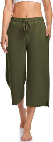 UEU المرأة كابري اليوغا السراويل واسعة الساق الرباط فضفاض مريح صالة بيجامة Capris Sweatpants مع جيوب in Kuwait