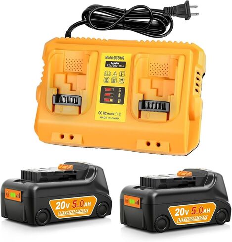 Lenoya ترقية بطارية 5.0Ah 20V Max مع DCB102 شاحن مزدوج بديل لمجموعة شاحن بطارية Dewalt 20V in Kuwait