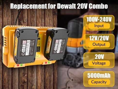 Lenoya ترقية بطارية 5.0Ah 20V Max مع DCB102 شاحن مزدوج بديل لمجموعة شاحن بطارية Dewalt 20V in Kuwait