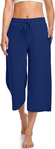 UEU المرأة كابري اليوغا السراويل واسعة الساق الرباط فضفاض مريح صالة بيجامة Capris Sweatpants مع جيوب in Kuwait