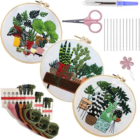 LB 4 Pack Cute Dog Flower Temproidery Kit للمبتدئين Strenge Animal Beginner Agtsery Kit للبالغين DIY Starter Kit مع تطريز الأدوات الملونة in Saudi Arabia