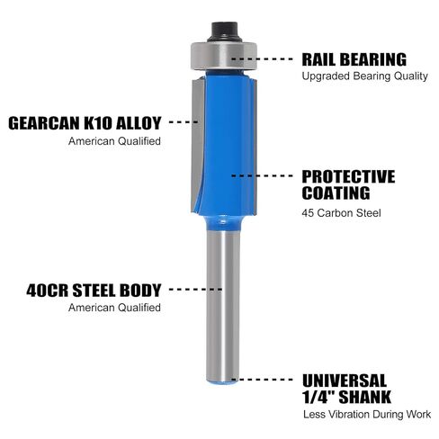 UMLIFE 8PCS Flush Trim Router Bit Set 1/4 Inch Shank Top Bearing Flush Trim Router Bit with Impact Magnetic Bits, Bearings, Wrenches, Tools for Woodworking Trimming Shavings in Kuwait
