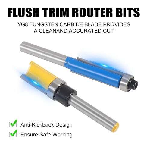 UMLIFE 8PCS Flush Trim Router Bit Set 1/4 Inch Shank Top Bearing Flush Trim Router Bit with Impact Magnetic Bits, Bearings, Wrenches, Tools for Woodworking Trimming Shavings in Kuwait
