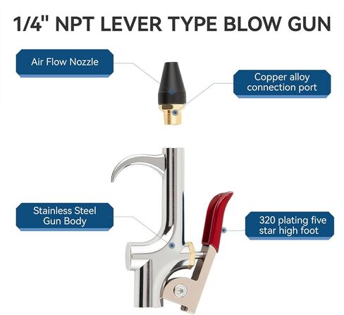 SANFU 4 قطع 1/4 NPT Lever Blow Gun فوهة هواء لتنظيف الغبار منفاخ مع فوهات مطاطية وأمان أداة هواء، قطعتان 1/4 بوصة من النوع M لصناعة المرآب المنزلي (أحمر) in Kuwait