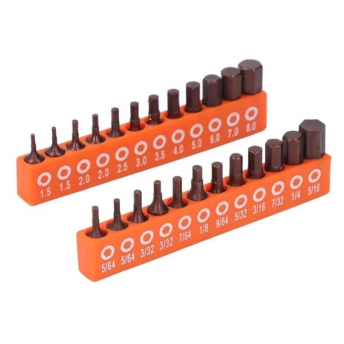 24 Pcs Hex Head Drill Bit Set, S2 Alloy Steel Metric and SAE Hex Bit Set for Industrial Use with Storage Holder in Kuwait