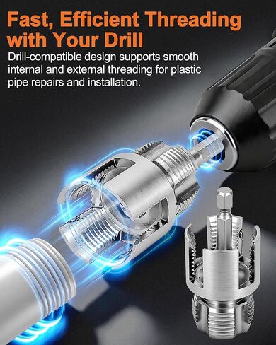 3PCS Carbon Steel Internal & External Pipe Threading Tool Set, 1/2", 3/4", 1" PVC Pipe Threader Kit with Gloves & Tape, Drill-Compatible for Smooth Threading, Plumbing Projects and Home Repairs in Kuwait
