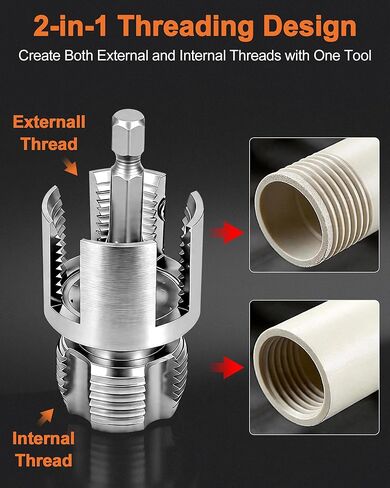 3PCS Carbon Steel Internal & External Pipe Threading Tool Set, 1/2", 3/4", 1" PVC Pipe Threader Kit with Gloves & Tape, Drill-Compatible for Smooth Threading, Plumbing Projects and Home Repairs in Kuwait