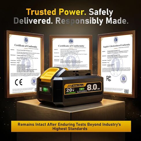 YBT 2-Pack 8.0Ah Replacement for DW20V MAX Battery – Grade A Lithium Cells, V0 Fireproof Case, 1000 Cycles – Compatible with DW20V MAX BatteryTools and Chargers in Kuwait