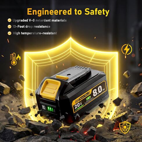 YBT 2-Pack 8.0Ah Replacement for DW20V MAX Battery – Grade A Lithium Cells, V0 Fireproof Case, 1000 Cycles – Compatible with DW20V MAX BatteryTools and Chargers in Kuwait