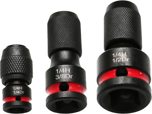 TMAX 3 قطعة محرك مربع أنثى إلى 1/4 بوصة محول سداسي 1/2 بوصة، 3/8 بوصة و1/4 بوصة، محول مفتاح ربط تأثير جاهز للتأثير CR-MO لحامل رؤوس مفك البراغي سريع الفك in Kuwait