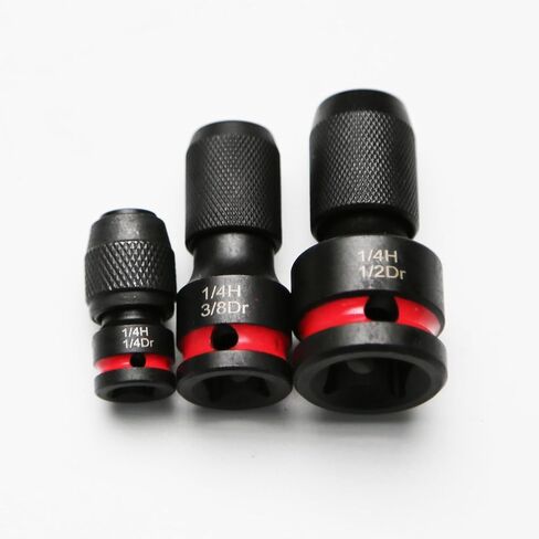 TMAX 3 قطعة محرك مربع أنثى إلى 1/4 بوصة محول سداسي 1/2 بوصة، 3/8 بوصة و1/4 بوصة، محول مفتاح ربط تأثير جاهز للتأثير CR-MO لحامل رؤوس مفك البراغي سريع الفك in Kuwait