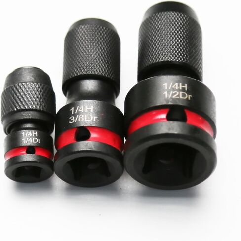 TMAX 3 قطعة محرك مربع أنثى إلى 1/4 بوصة محول سداسي 1/2 بوصة، 3/8 بوصة و1/4 بوصة، محول مفتاح ربط تأثير جاهز للتأثير CR-MO لحامل رؤوس مفك البراغي سريع الفك in Kuwait