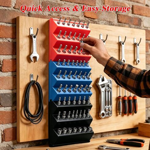 1/4 Hex Bit Organizer, 21 Hole Drill Bit Holder, 45° Angled Modular Interlocking Expandable, Wall & Pegboard Mount Screwdriver Router Bit Storage, No Drop Bit Holder for Garage Workshop Storage Black in Kuwait