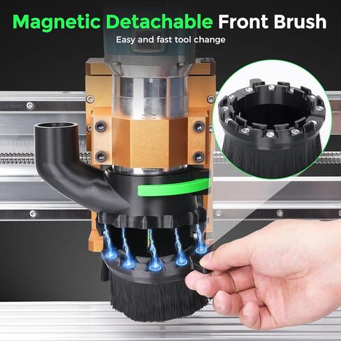 حذاء غبار CNC لآلة التوجيه CNC، يناسب محرك عمود دوران بقطر 65 مم و69 مم، تصميم فرشاة مزدوجة، مجموعة غبار محسنة، منفذ خرطوم 38 مم (1.5 بوصة) in Kuwait