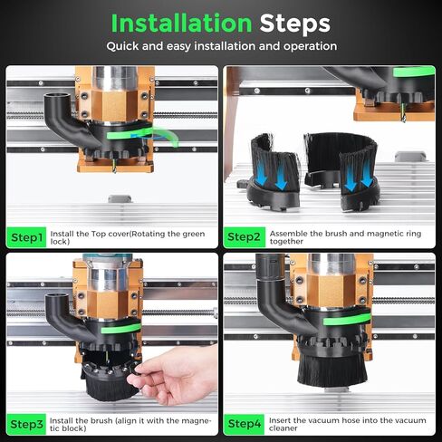 حذاء غبار CNC لآلة التوجيه CNC، يناسب محرك عمود دوران بقطر 65 مم و69 مم، تصميم فرشاة مزدوجة، مجموعة غبار محسنة، منفذ خرطوم 38 مم (1.5 بوصة) in Kuwait