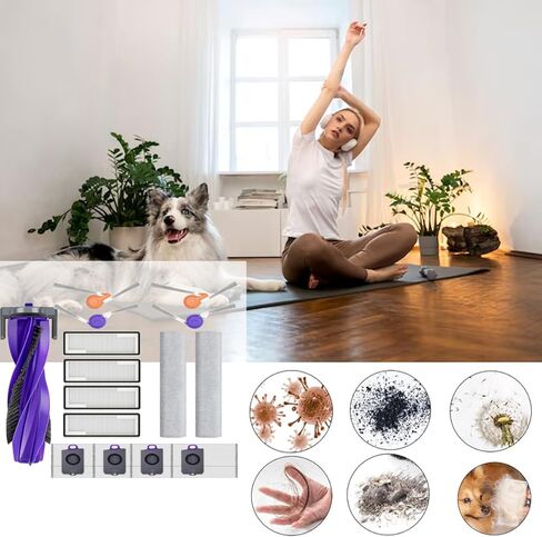 16 Pcs Replacement Accessories Kit Compatiible With Narwal Flow Robot Vacuum,1 Main Brush Roller,4 Side Brush,4 Hepa Filters,2 Track Mop Cloth,4 Dust Bag, in Kuwait