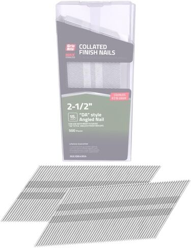 Grip Rite Prime Guard MAXB64904 2-1/2 بوصة 316 من الفولاذ المقاوم للصدأ 15 مقياس "DA" - مسمار بلمسة نهائية بزاوية، 500 لكل مشبك حزام in Kuwait