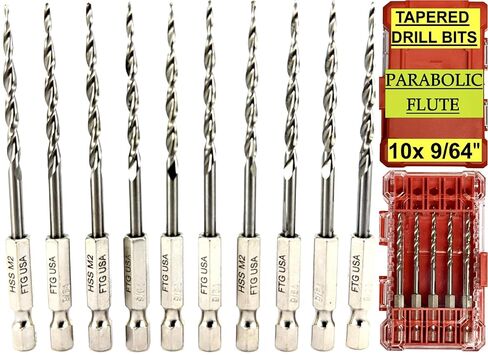 FTG USA 10 Pc #6 (9/64") Parabolic Flute Tapered Replacement Drill Bits, Case in Saudi Arabia