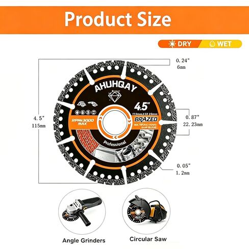 4-1/2 Inch Diamond Blade for Angle Grinder, 3pcs Heavy Duty Cutting Disc Tool, Diamond Saw Blades, Multi Material Cut Off Wheel for Metal Tile Wood Ceramic Stone Plastic Marble in Kuwait