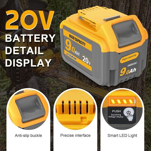 بطارية بديلة من Waitley 20V 9.0Ah ليثيوم أيون متوافقة مع أدوات الطاقة Dewalt 20V DCB200 DCB209 مع مؤشر LED (غير مصنوعة في ديوالت) in Kuwait