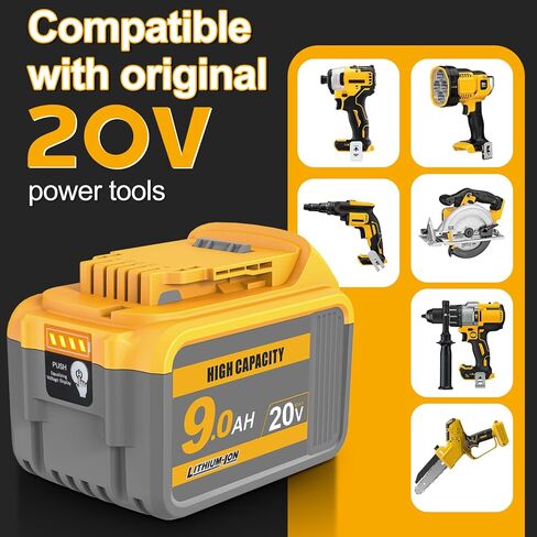 بطارية بديلة من Waitley 20V 9.0Ah ليثيوم أيون متوافقة مع أدوات الطاقة Dewalt 20V DCB200 DCB209 مع مؤشر LED (غير مصنوعة في ديوالت) in Kuwait