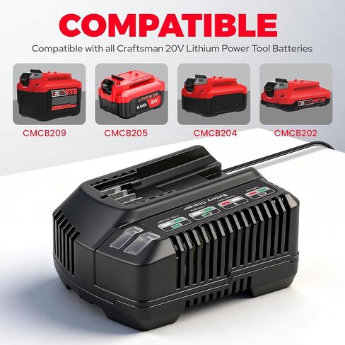 Replacement Charger CMCB104 for Craftsman 20V Battery Output 4.0A Fast Charger Compatible with Craftsman V20 Max Lithium-ion Battery CMCB203 CMCB204 CMCB205 CMCB209, CMCB206 CMCB202-2 CMCB204-2 in Kuwait