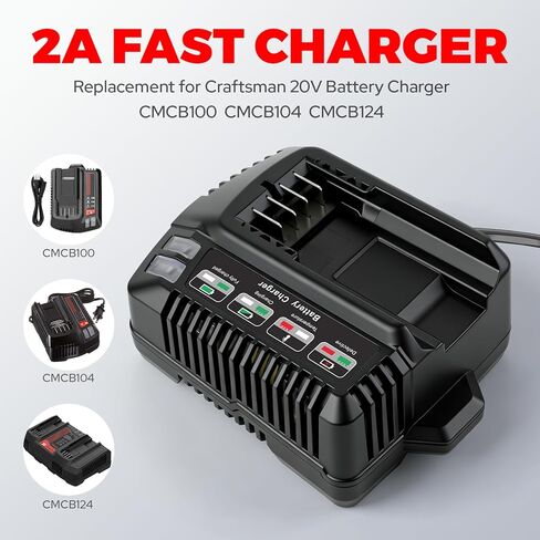 Replacement Charger CMCB104 for Craftsman 20V Battery Output 4.0A Fast Charger Compatible with Craftsman V20 Max Lithium-ion Battery CMCB203 CMCB204 CMCB205 CMCB209, CMCB206 CMCB202-2 CMCB204-2 in Kuwait