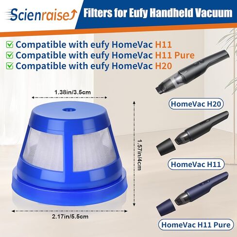 5 عبوات من مرشحات HEPA المتوافقة مع نماذج eufy HomeVac H11 وH20 وH11 Pure - فلتر فراغ قابل للغسل وإعادة الاستخدام بنسبة 99.9% in Kuwait