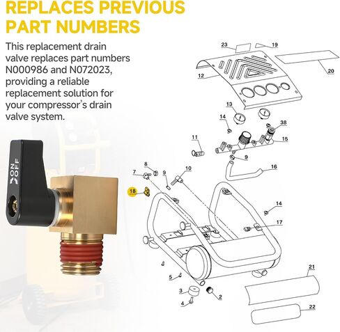 استبدال صمام الصرف متوافق مع ضواغط كابل Dewalt، Bostitch، Porter - N000986، N072023، جزء لأنظمة تصريف ضاغط الهواء in Kuwait