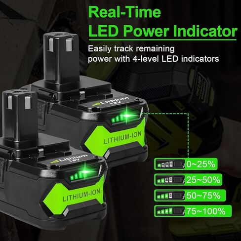 2 حزمة بطارية 6.0 أمبير متوافقة مع أدوات Ryobi 18V ONE+ - تعمل مع بطارية ليثيوم PCL235B PCL430B PCL500B RHV18-0 P262 P102 P103 P104 P105 P107 P108 بطارية ليثيوم (غير مصنوعة بواسطة Ryobi) in Saudi Arabia