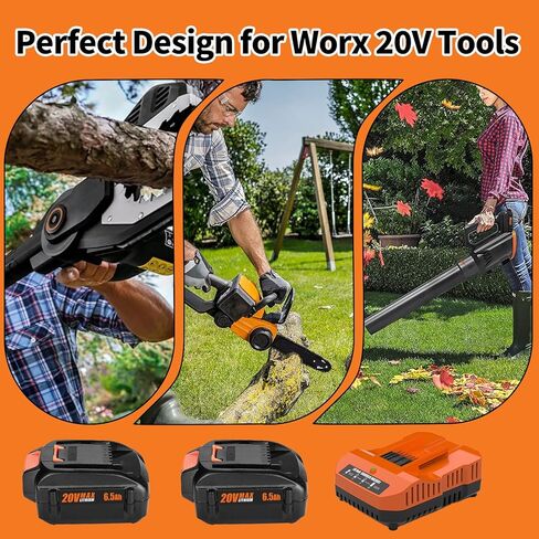 YSTASTERIS 2 Pack 6.5Ah Replacement for Worx Battery 20V Compatible with Worx 20 Volt Lithium WA3575 WA3578 WA3520 WA3525 and Charger in Kuwait