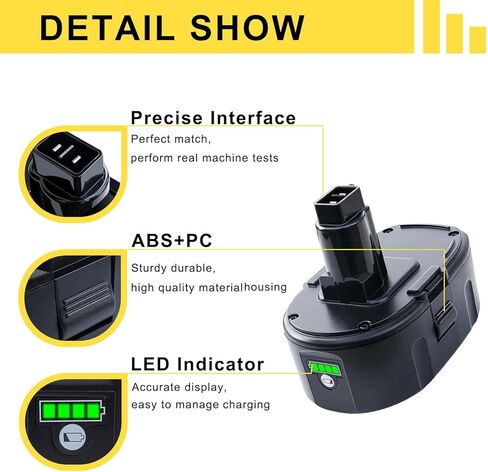 EOTTK 2-Pack 6000mAh Replacement for Dewalt 18V Battery DC9096 DC9098 DC9099 Compatible with Dewalt 18V XRP Batteries in Kuwait
