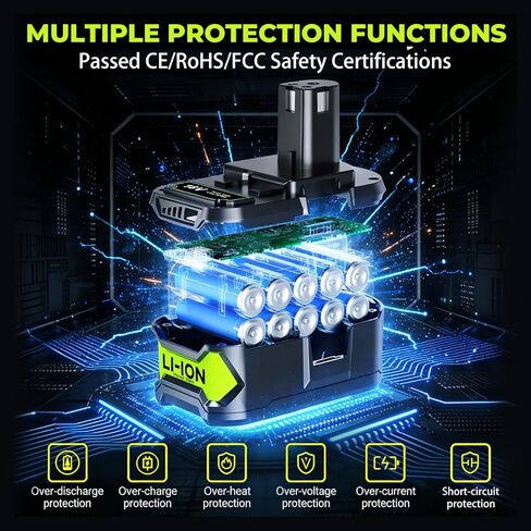 2-Pack 8000mAh Replacement for Ryobi 18v Battery and Charger Compatible with Ryobi 18 Volt Battery ONE+ Plus P102 P103 P104 P105 P107 P108 P109 P122 P190 Cordless Power Tools in Kuwait