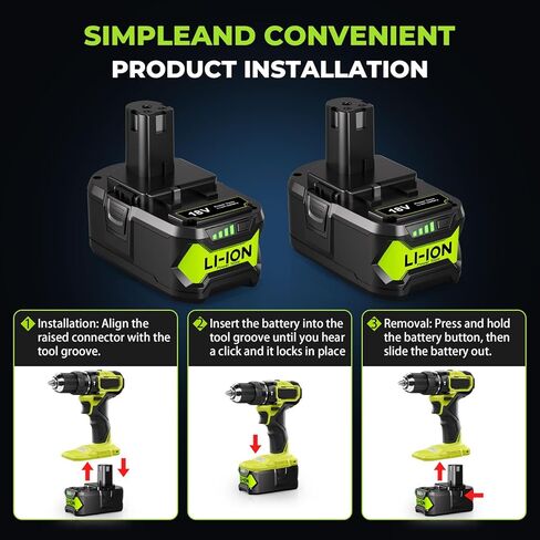 2-Pack 8000mAh Replacement for Ryobi 18v Battery and Charger Compatible with Ryobi 18 Volt Battery ONE+ Plus P102 P103 P104 P105 P107 P108 P109 P122 P190 Cordless Power Tools in Kuwait