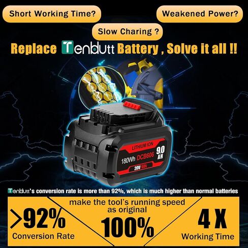 TenHutt 9.0Ah Replacement for Dewalt 20v/60v Flex-Volt Battery DCB615 DCB612 DCB609 DCB606, Compatible with Dewalt 60V MAX Cordless Power Tool & Chargers DCB1112 DCB101 DCB115 DCB118 DCB1104 DCB1106 in Kuwait