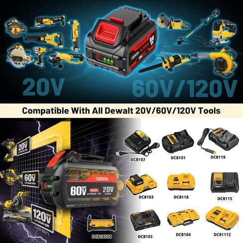 TenHutt 9.0Ah Replacement for Dewalt 20v/60v Flex-Volt Battery DCB615 DCB612 DCB609 DCB606, Compatible with Dewalt 60V MAX Cordless Power Tool & Chargers DCB1112 DCB101 DCB115 DCB118 DCB1104 DCB1106 in Kuwait