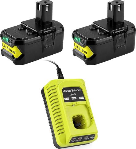 2 حزمة بطارية بديلة 8.0 أمبير 18 فولت لبطارية Ryobi 18 فولت ومجموعة شاحن P117 متوافقة مع أدوات الطاقة اللاسلكية Ryobi ONE+ P102 P103 P104 P105 P107 P108 P109 P122 in Kuwait