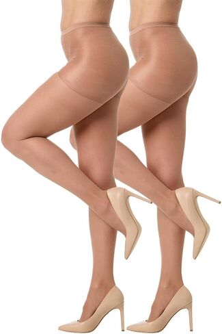 Silkies Women's Control Top Pantyhose with Run Resistant, Light Support Legs (2 Pair Pack) in Kuwait