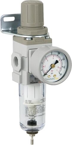 PneumaticPlus SAW200-N02BG Miniature Compressed Air Filter Regulator Piggyback Combo 1/4" NPT - Poly Bowl, Manual Drain, Bracket, Gauge in Kuwait