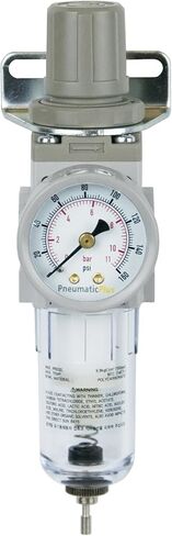 PneumaticPlus SAW200-N02BG Miniature Compressed Air Filter Regulator Piggyback Combo 1/4" NPT - Poly Bowl, Manual Drain, Bracket, Gauge in Kuwait