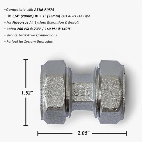 1PCS 3/4’’ Union Compressed Air Line Fittings, 3/4’’ x 3/4’’ Piping, 200PSI Working Pressure, Air Piping Fittings for Shop Garage Compressed Air Tube System Brass-Nickel Plated in Kuwait
