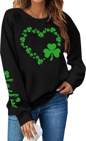 LUKYCILD St Patricks Day Sweatshirt Women Clover Sweater Shamrock Shirts Funny Long Sleeve Irish Gift Pullover Tops in Saudi Arabia