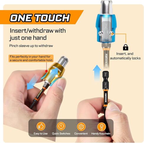 Geinxurn 5Pcs One Hand Quick Release Bit Holder Set, Belt Clip Organizer with Double Lock Aluminum Catcher & Polyester Fabric Key Chain Tool Kit for DIY & Outdoor Work in Kuwait