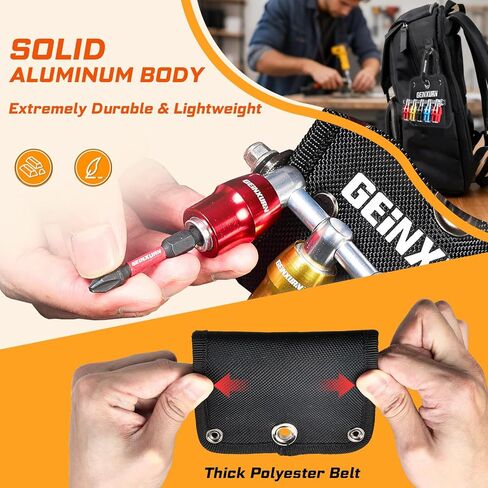 Geinxurn 5Pcs One Hand Quick Release Bit Holder Set, Belt Clip Organizer with Double Lock Aluminum Catcher & Polyester Fabric Key Chain Tool Kit for DIY & Outdoor Work in Kuwait