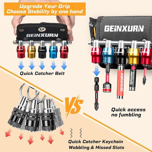 Geinxurn 5Pcs One Hand Quick Release Bit Holder Set, Belt Clip Organizer with Double Lock Aluminum Catcher & Polyester Fabric Key Chain Tool Kit for DIY & Outdoor Work in Kuwait