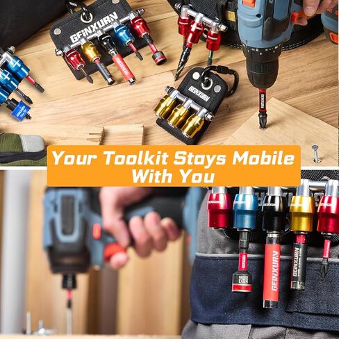 Geinxurn 5Pcs One Hand Quick Release Bit Holder Set, Belt Clip Organizer with Double Lock Aluminum Catcher & Polyester Fabric Key Chain Tool Kit for DIY & Outdoor Work in Kuwait