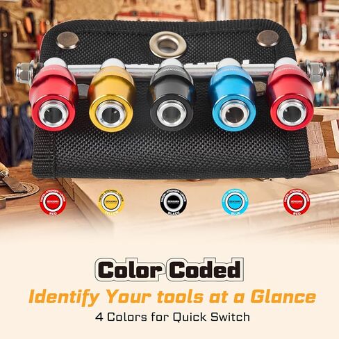 Geinxurn 5Pcs One Hand Quick Release Bit Holder Set, Belt Clip Organizer with Double Lock Aluminum Catcher & Polyester Fabric Key Chain Tool Kit for DIY & Outdoor Work in Kuwait