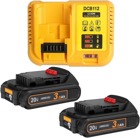 TENMOER 2-Pack 3.0Ah Battery Compatible with Dewalt 20V Max Battery with DCB112 Charger Starter Kit Fast Charging in Kuwait
