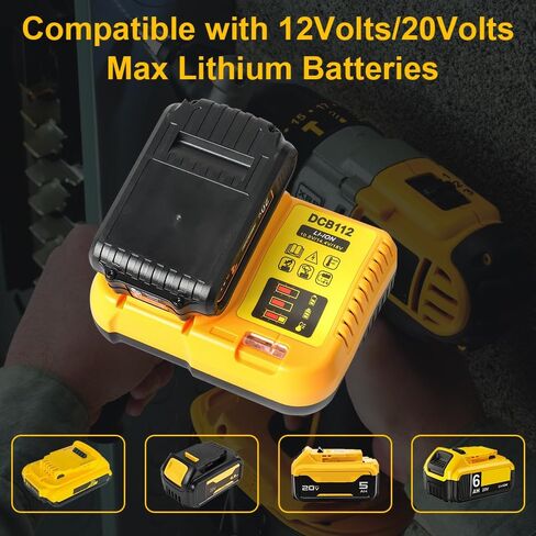 TENMOER 2-Pack 3.0Ah Battery Compatible with Dewalt 20V Max Battery with DCB112 Charger Starter Kit Fast Charging in Kuwait
