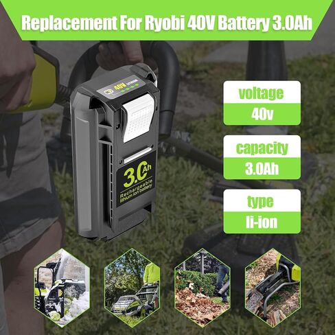 40V 3.0Ah OP4030 Replacement for Ryobi 40V Battery OP4026 OP4050 OP40201 OP40261 OP40601 OP40401, Compatible with Ryobi 40 volt Lithium Battery Chargers & Cordless Power Tools RY40480 RY401140 RY40290 in Kuwait